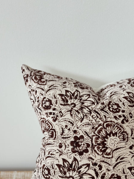 Dark Brown Vintage Floral Print Cushion Cover