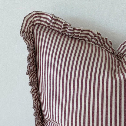 Burgundy stripe Ruffle Edge Cushion Cover