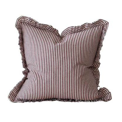 Burgundy stripe Ruffle Edge Cushion Cover