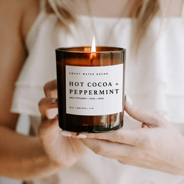 Hot Cocoa and Peppermint Amber Candle Jar