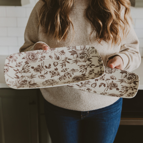 Brown Floral Stacking Melamine Tray - Set of 2