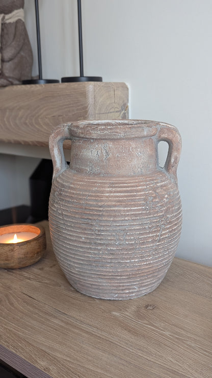 Rustic Brown Ribbed Pot