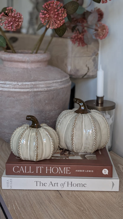 Set of 2 Beaded Ceramic Pumpkins