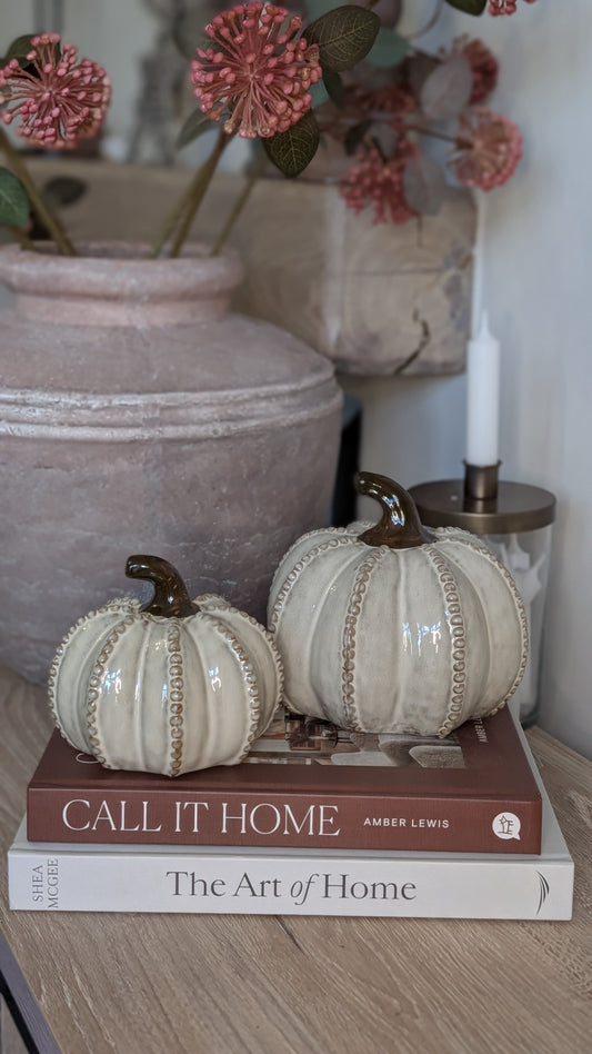 Set of 2 Beaded Ceramic Pumpkins