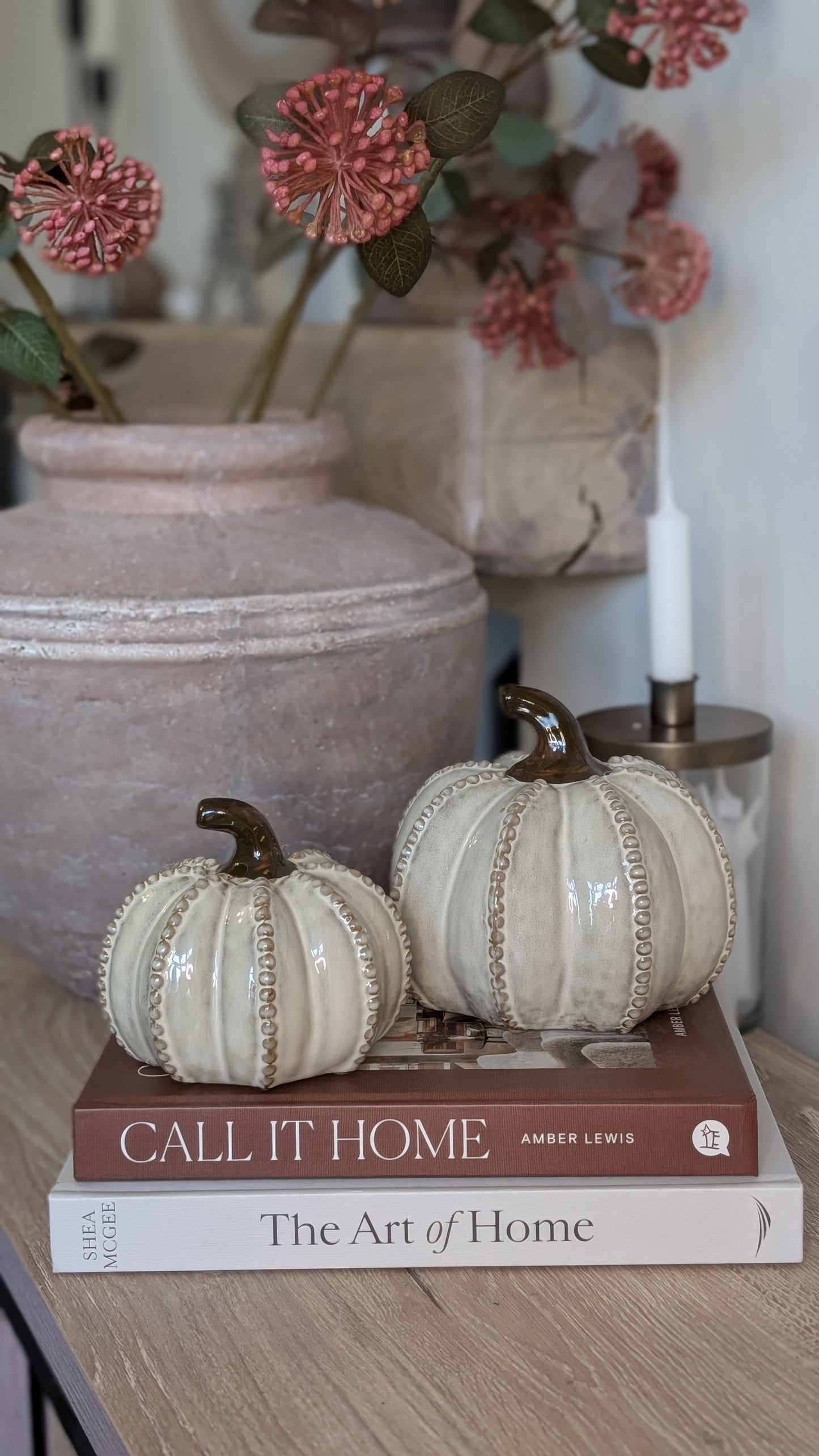 Set of 2 Beaded Ceramic Pumpkins