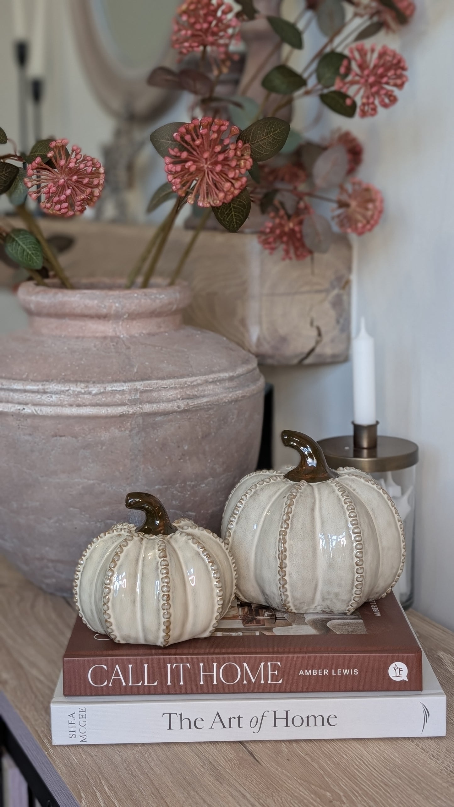 Set of 2 Beaded Ceramic Pumpkins