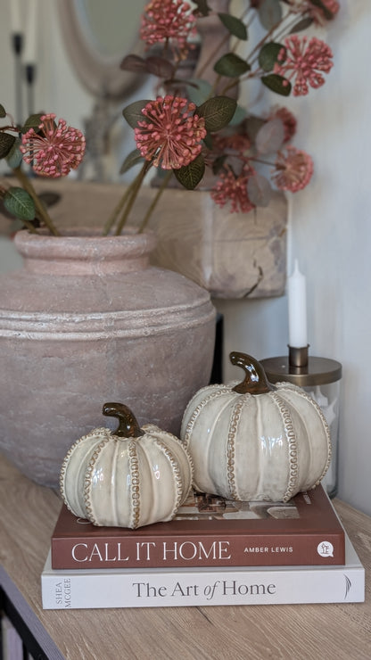 Set of 2 Beaded Ceramic Pumpkins