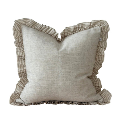 Beige Stripe Ruffle Edge Cushion Cover