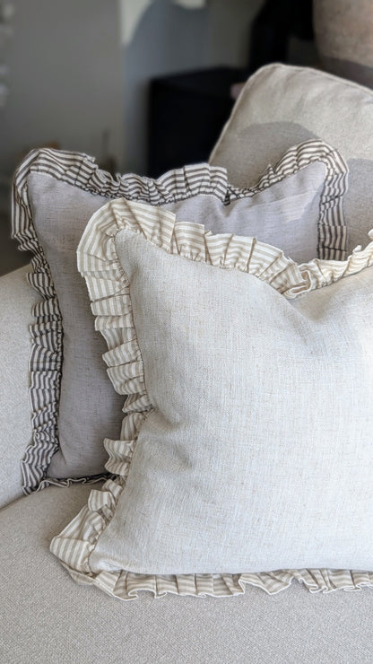Beige Stripe Ruffle Edge Cushion Cover