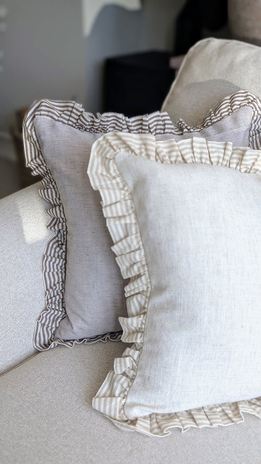Beige Stripe Ruffle Edge Cushion Cover