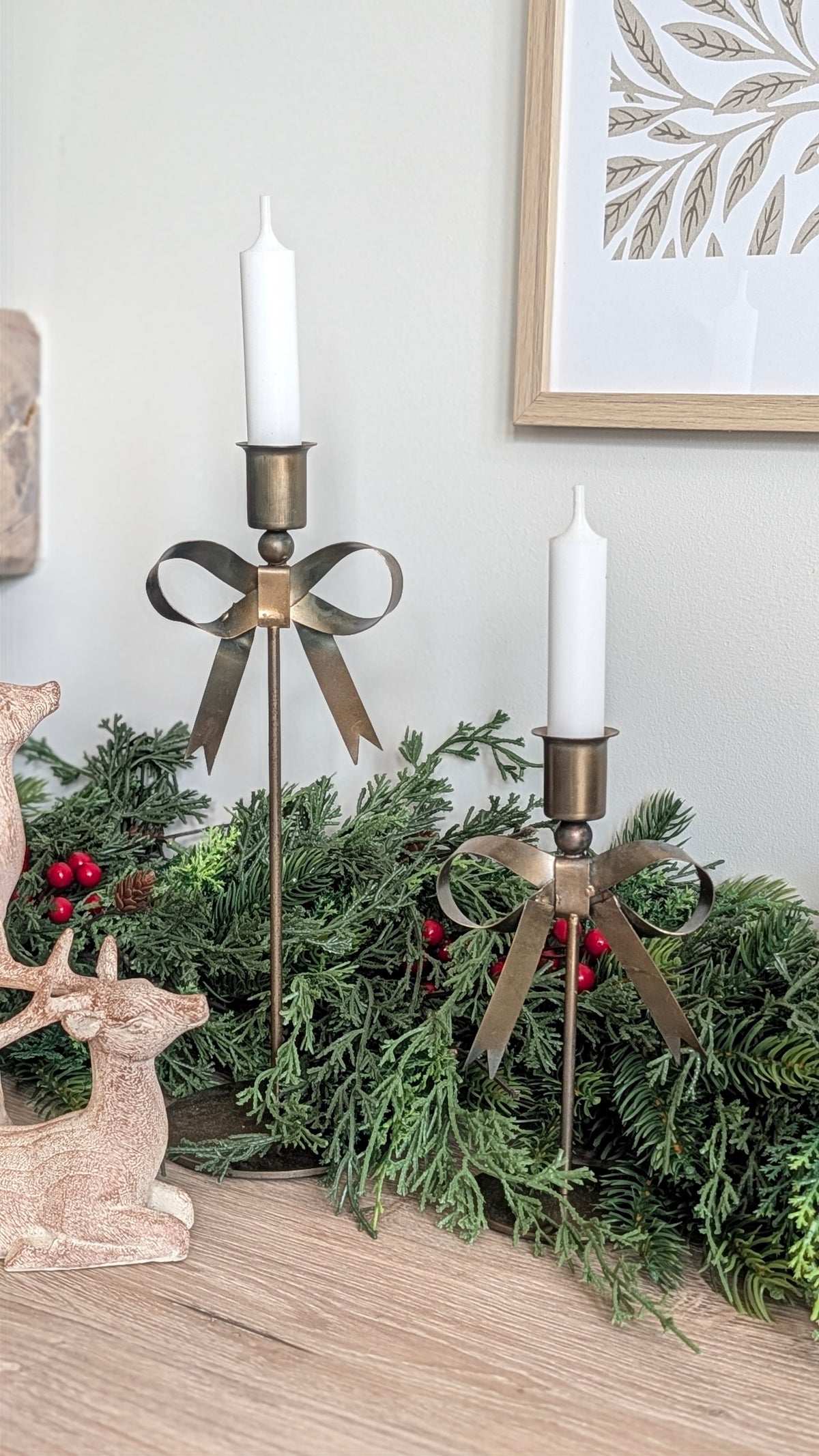 Large Brass Bow Candlesticks