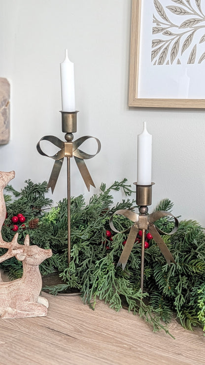Large Brass Bow Candlesticks