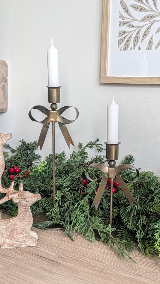 Large Brass Bow Candlesticks