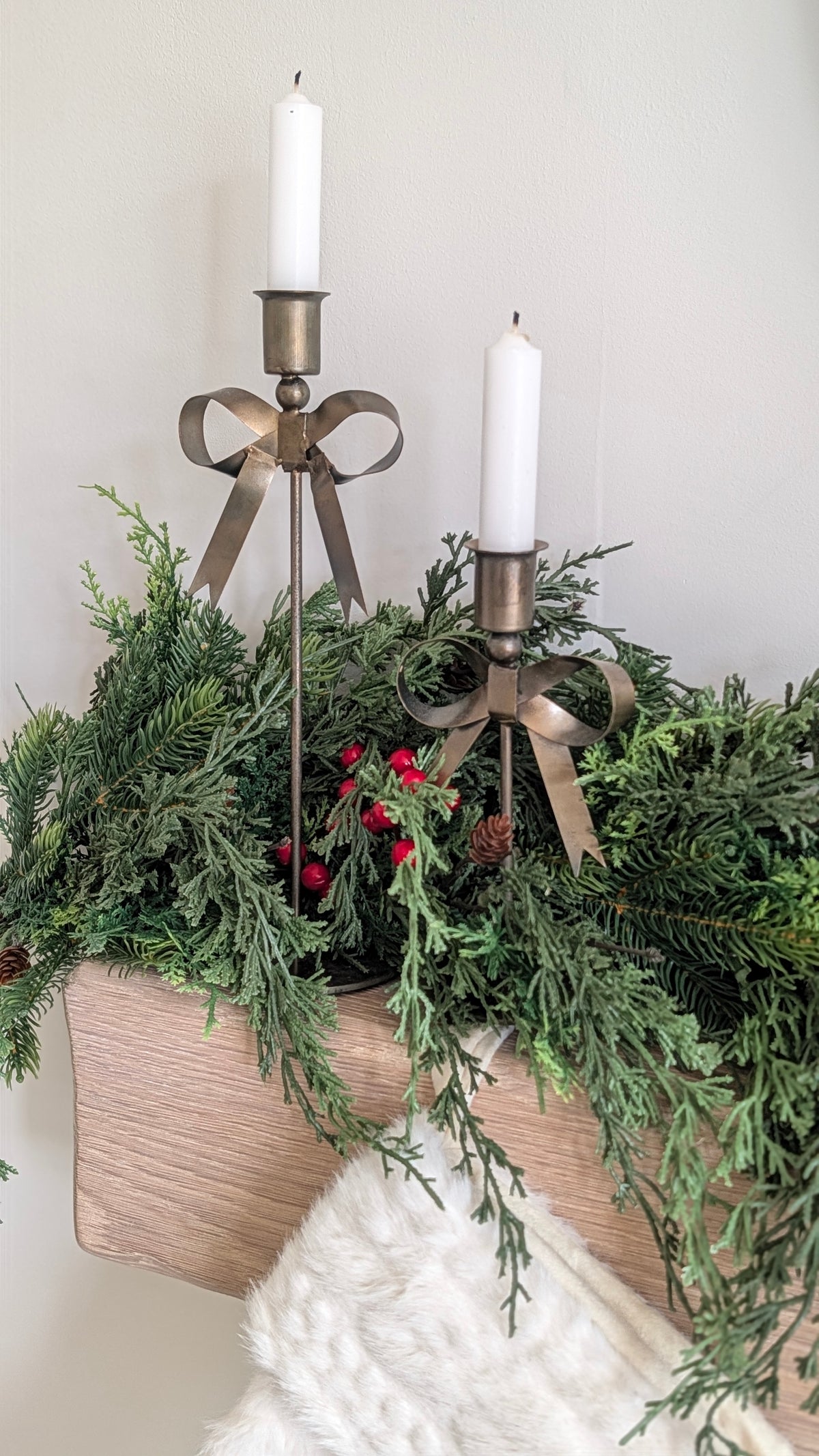 Large Brass Bow Candlesticks