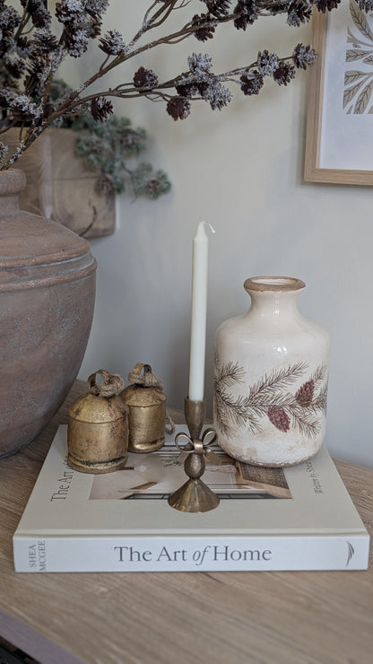 Antique Brass Bow Candlestick with Candles