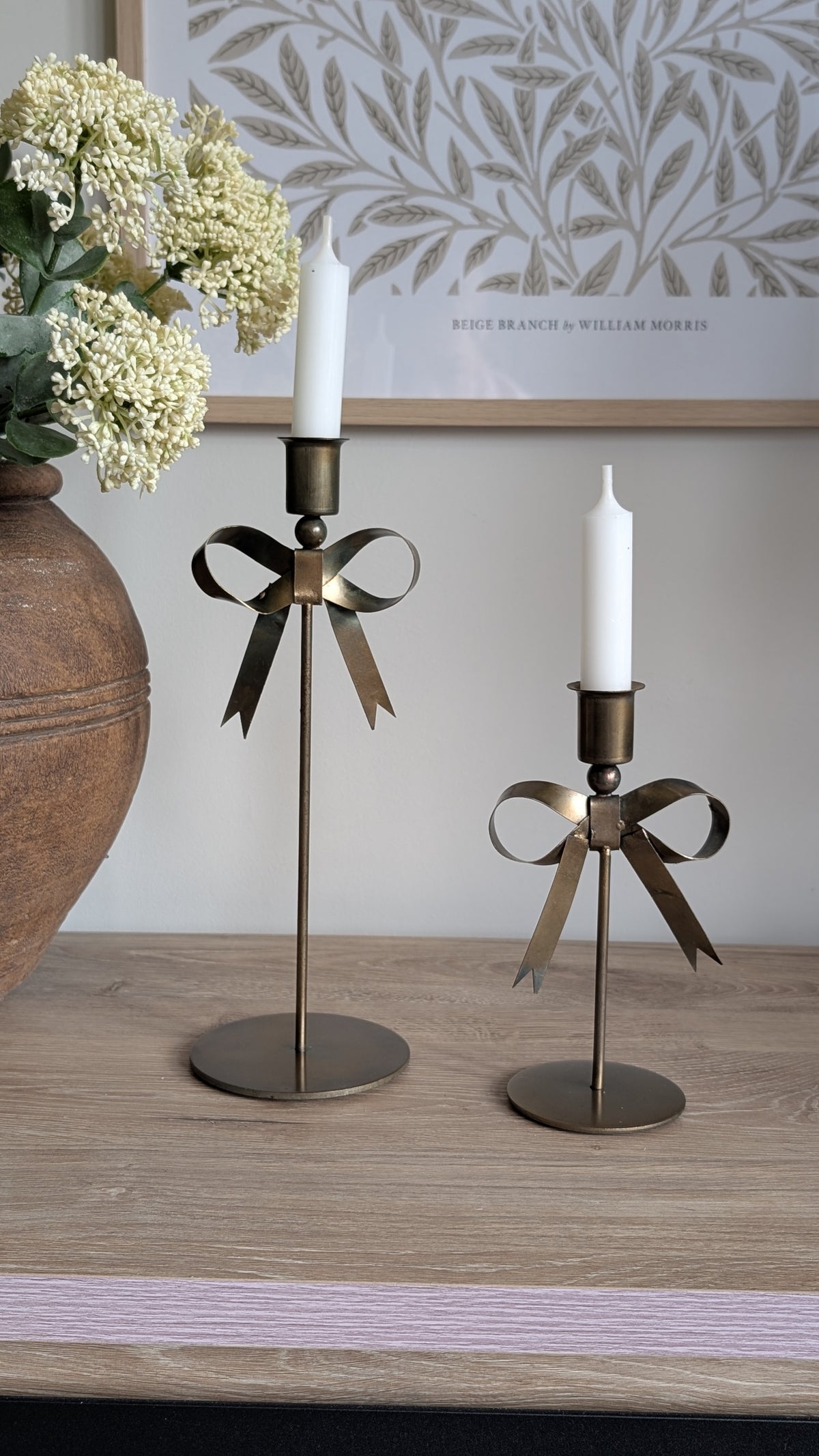 Large Brass Bow Candlesticks