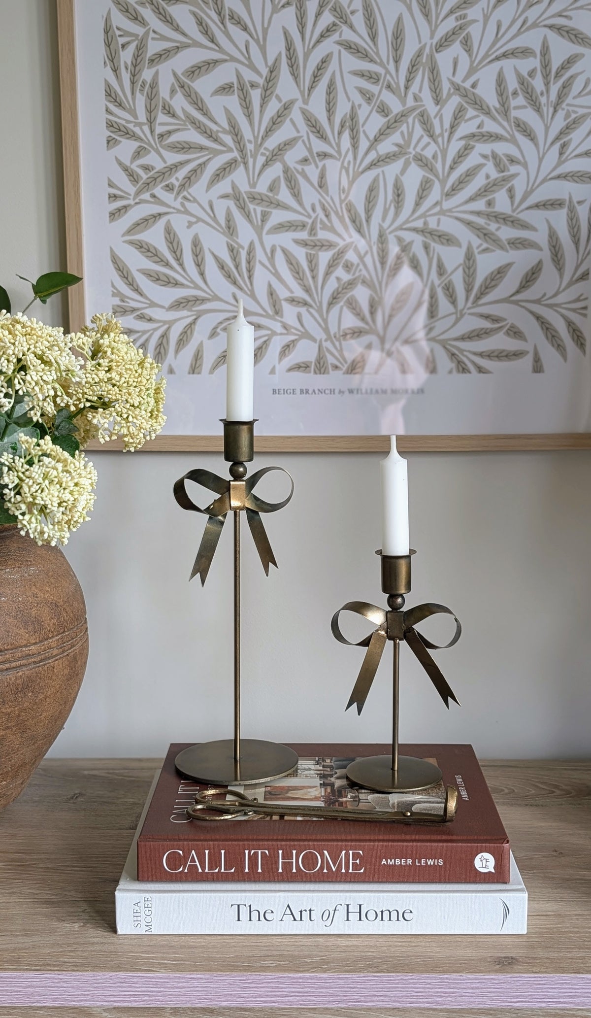 Large Brass Bow Candlesticks