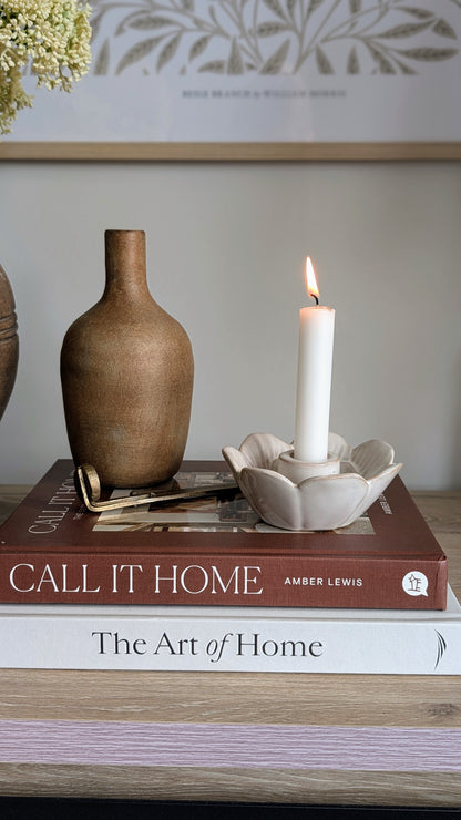 Cream Floral Candle Holder