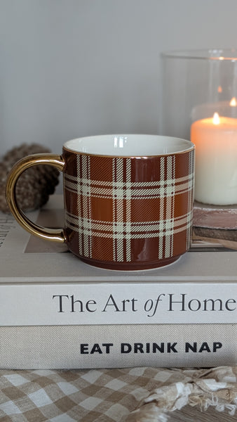 Brown Checked Coffee Mug