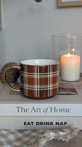 Brown Checked Coffee Mug