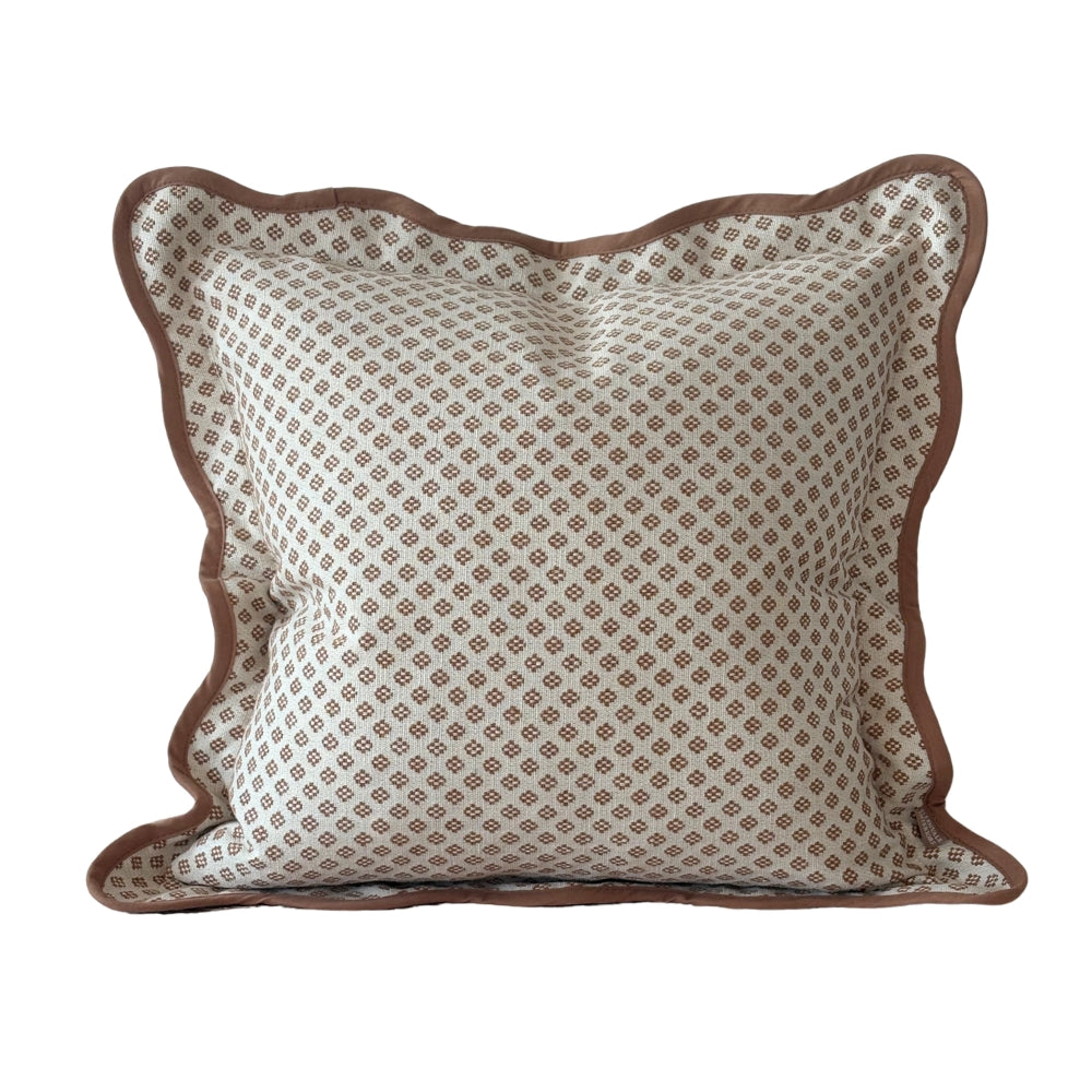 Light Brown Print Scalloped Edge Cushion Cover