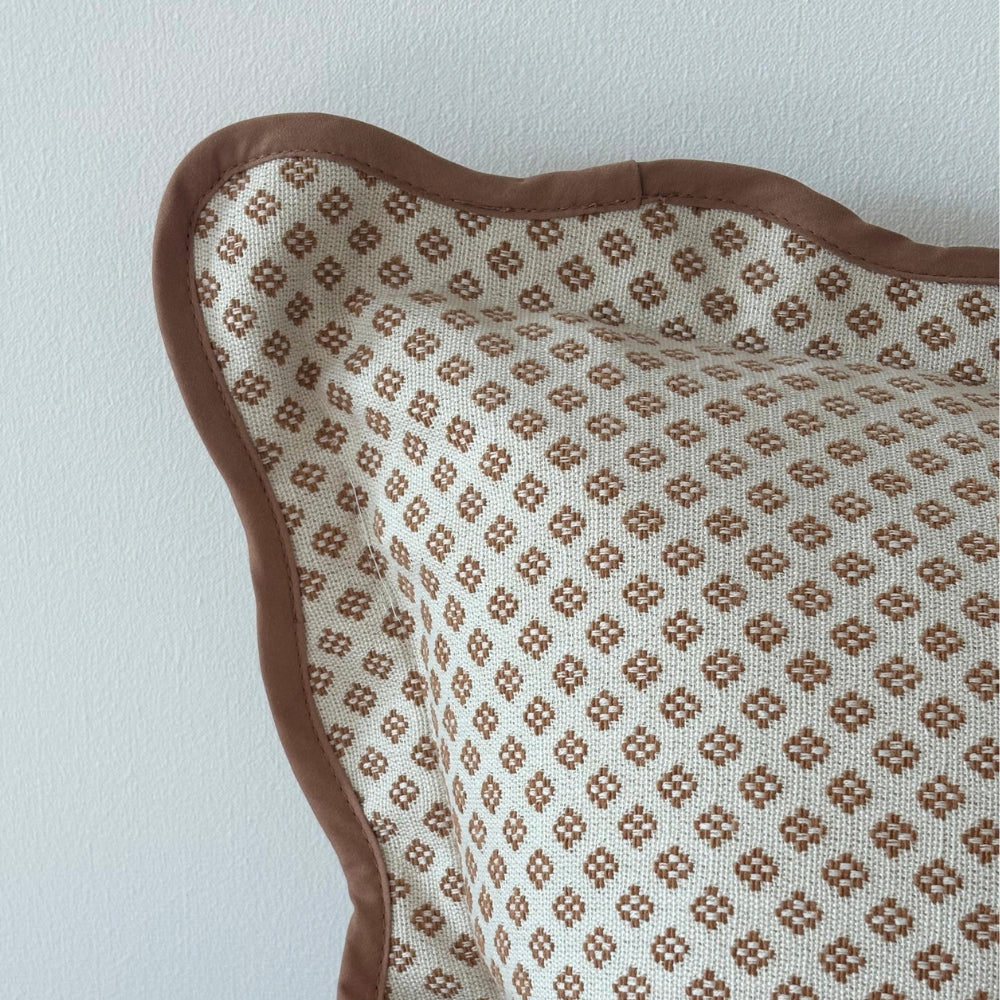 Light Brown Print Scalloped Edge Cushion Cover