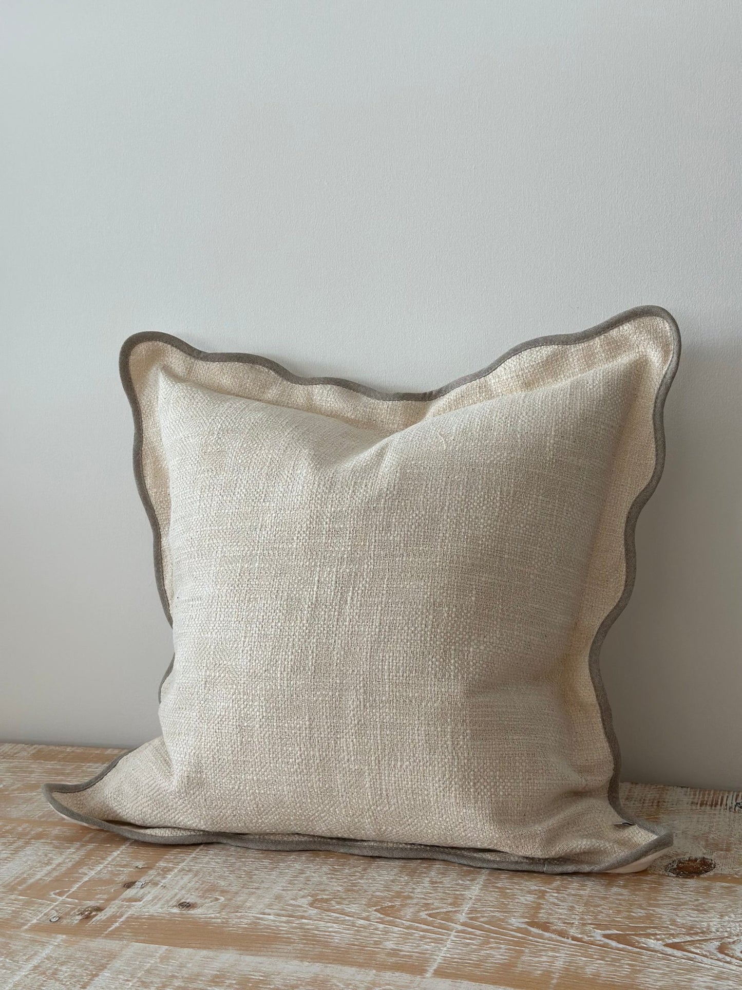 Cream and Greige Scallop Edged Cushion Cover