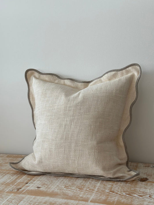 Cream and Greige Scallop Edged Cushion Cover