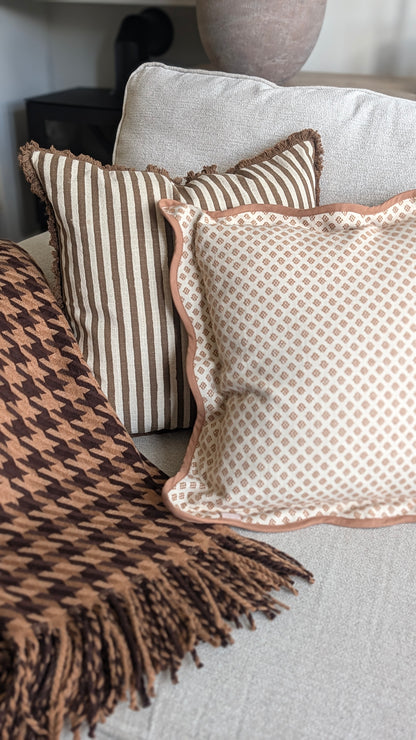 Light Brown Print Scalloped Edge Cushion Cover