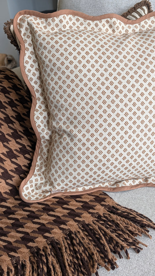 Light Brown Print Scalloped Edge Cushion Cover