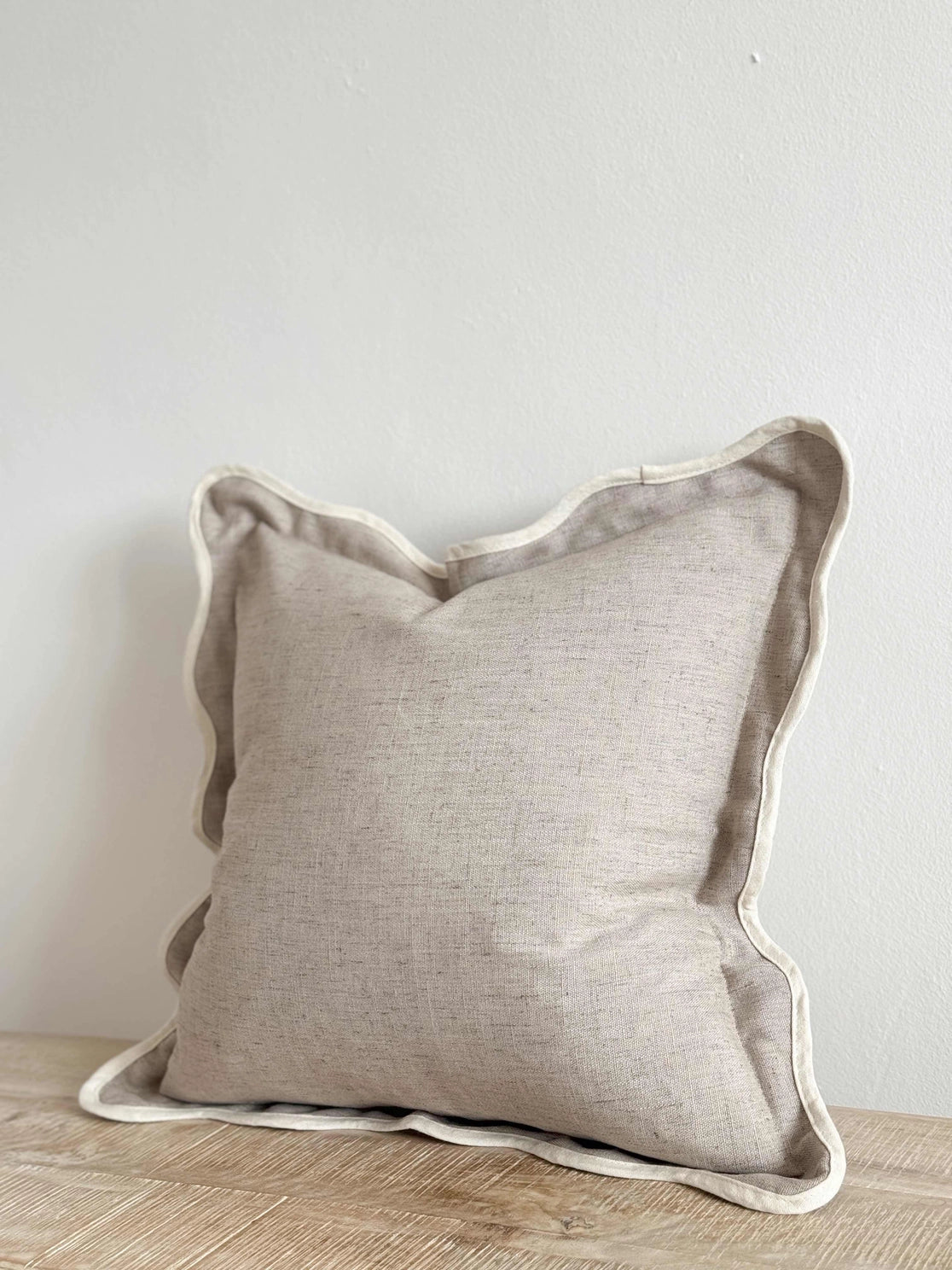 Greige Scallop Edged Cushion Cover
