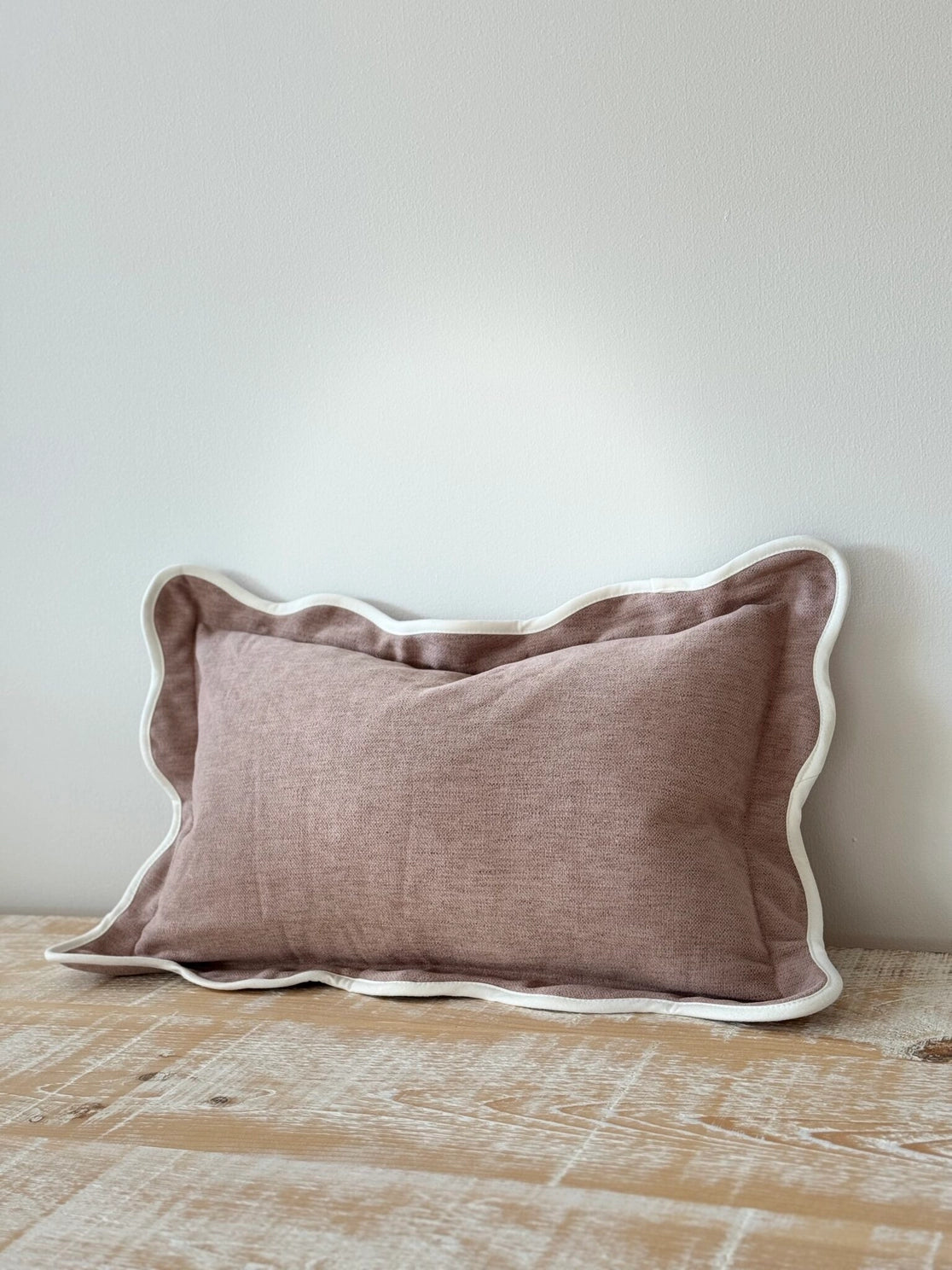 Dusty Pink Scallop Edged Rectangular Cushion Cover