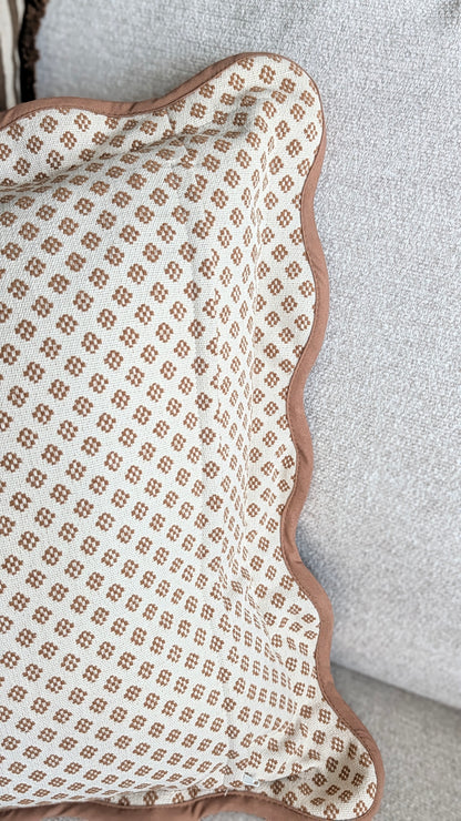 Light Brown Print Scalloped Edge Cushion Cover