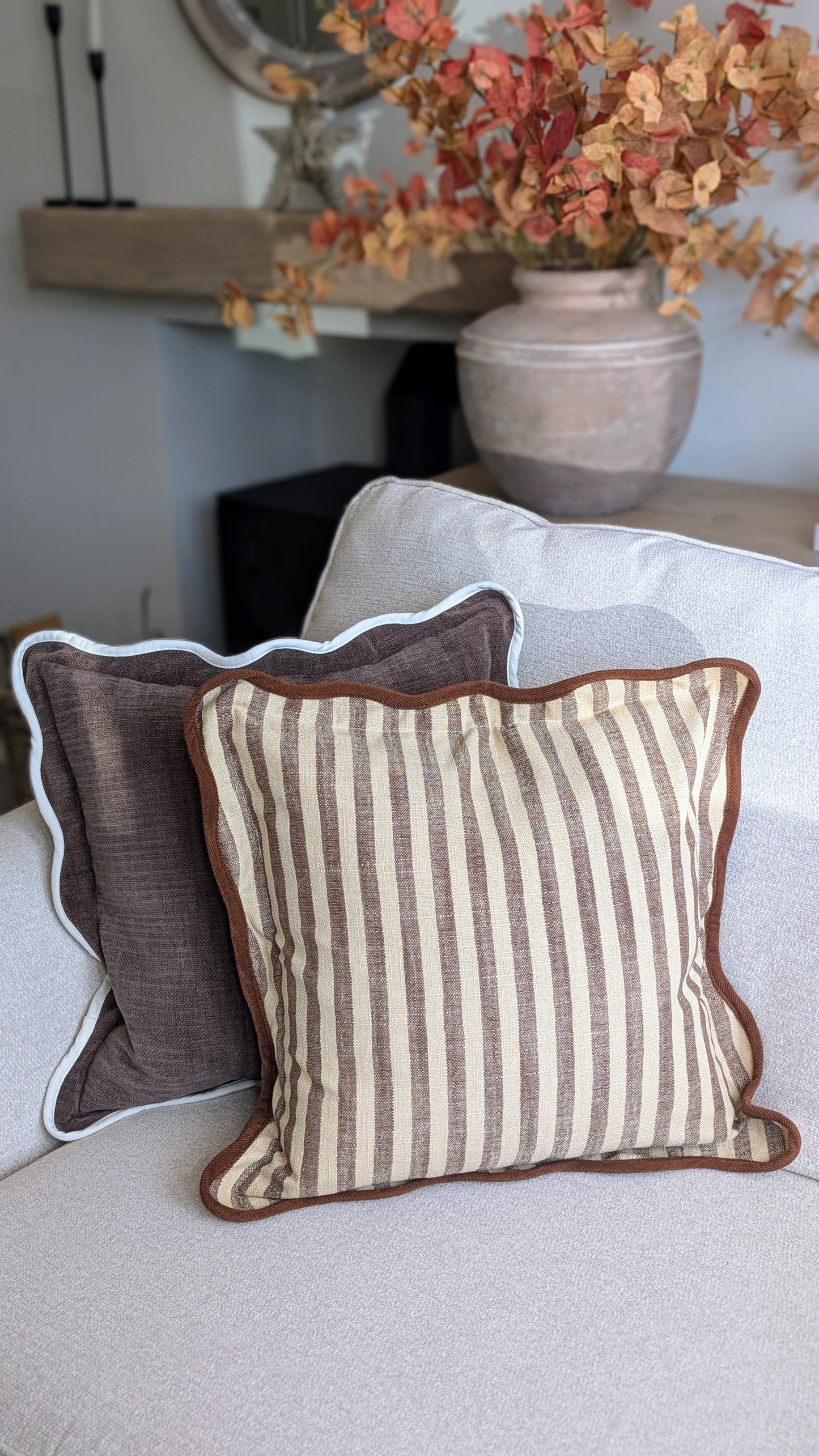 Brown and Cream Striped Cushion Cover
