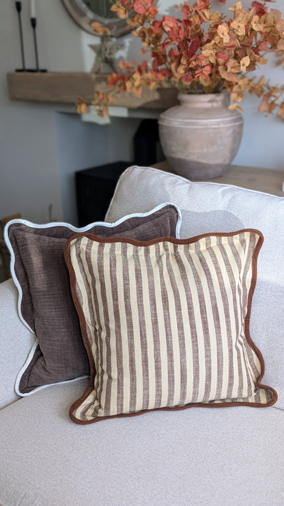 Brown and Cream Striped Cushion Cover