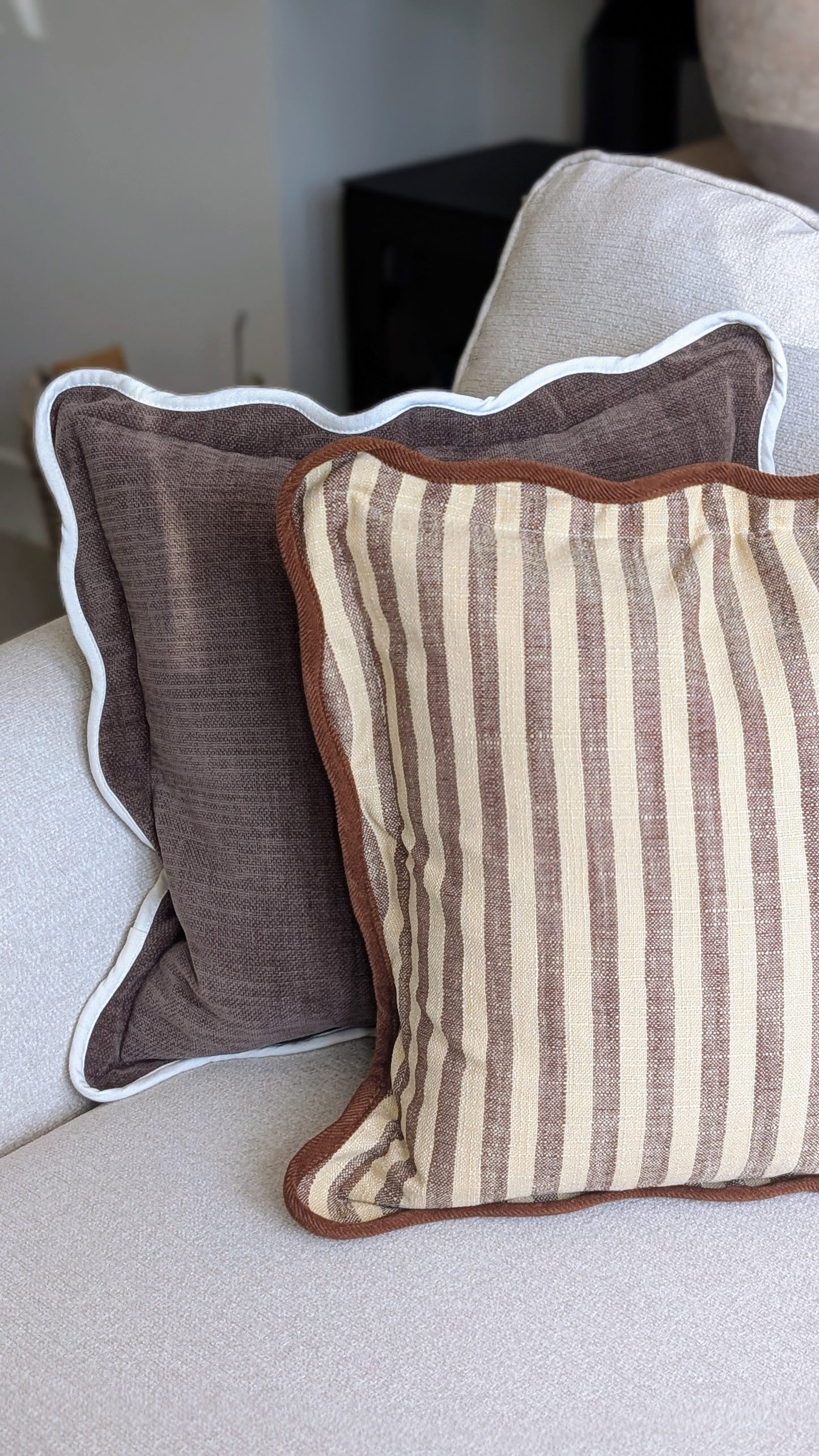 Brown and Cream Striped Cushion Cover