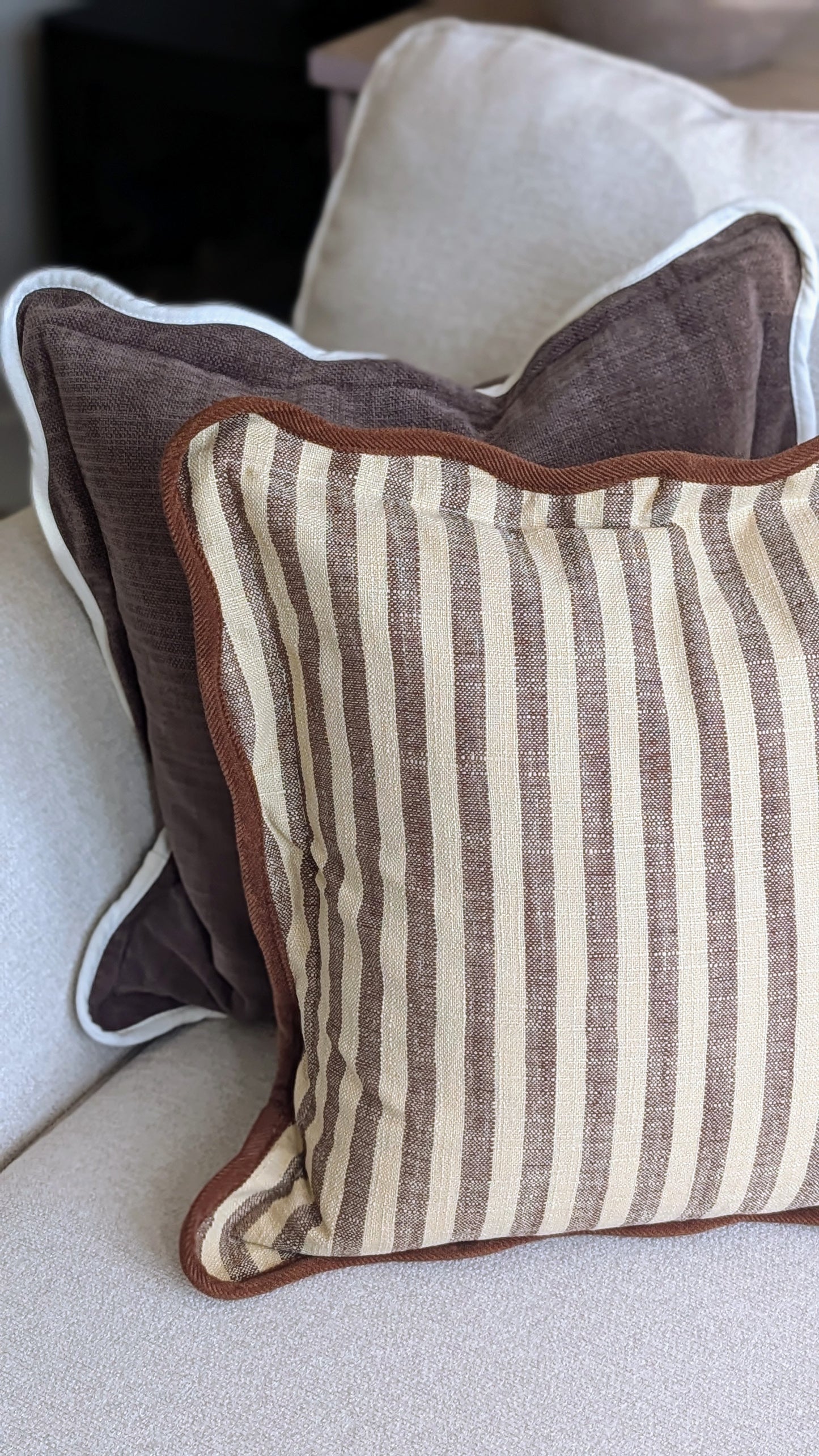 Brown and Cream Striped Cushion Cover