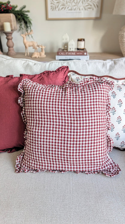 Claret Gingham Cushion Cover