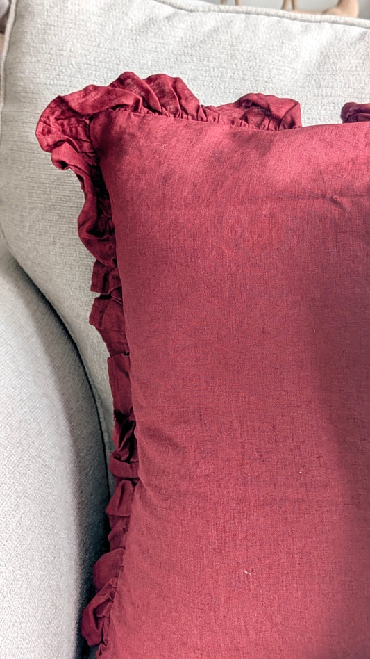 Claret Ruffle Cushion Cover