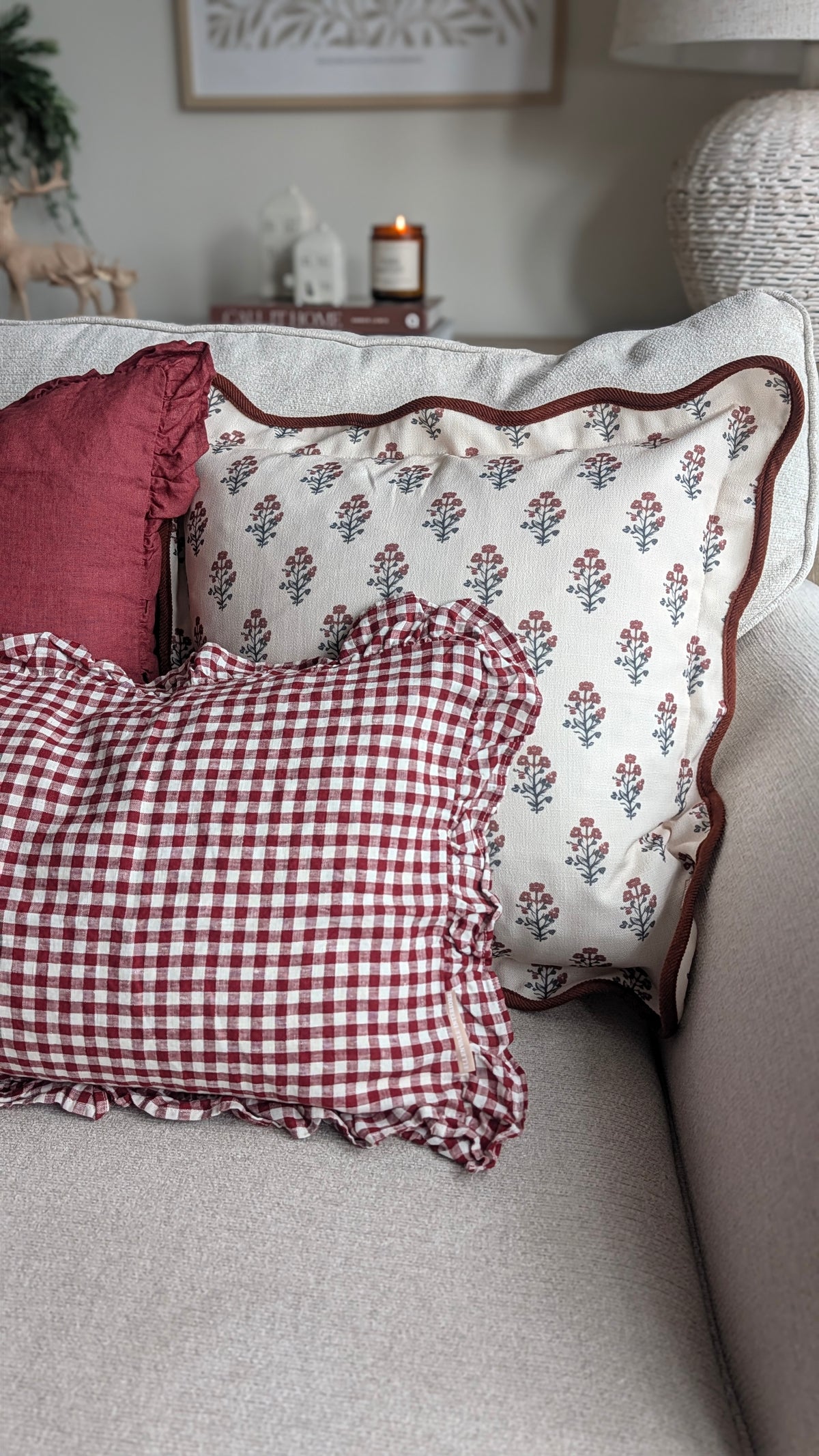 Claret Gingham Cushion Cover