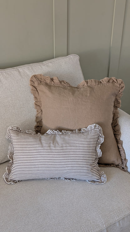 Coffee Brown Ruffle Cushion Cover