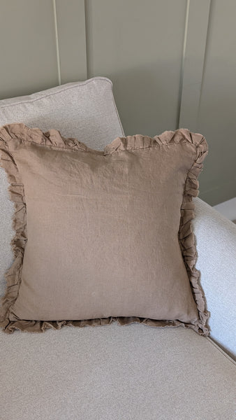 Large Coffee Brown Ruffle Cushion Cover