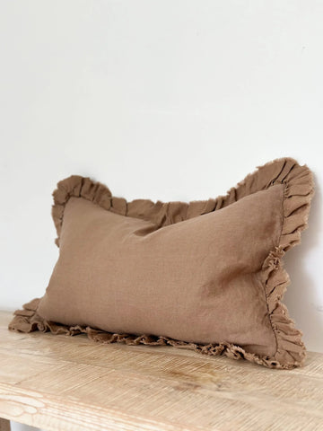 Coffee Ruffle Edged Cushion Cover