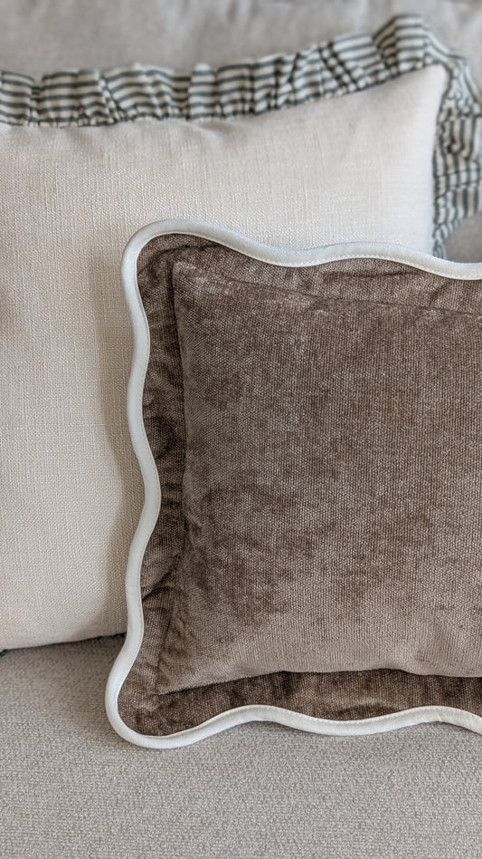 Coffee Scallop Edged Rectangular Cushion Cover