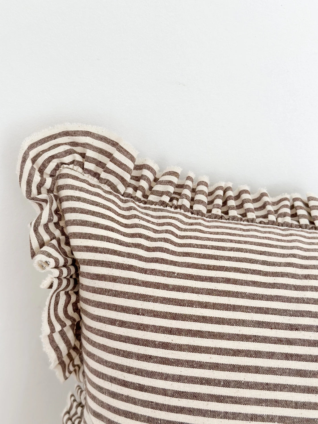 Brown Striped Ruffle Edged Cushion Cover