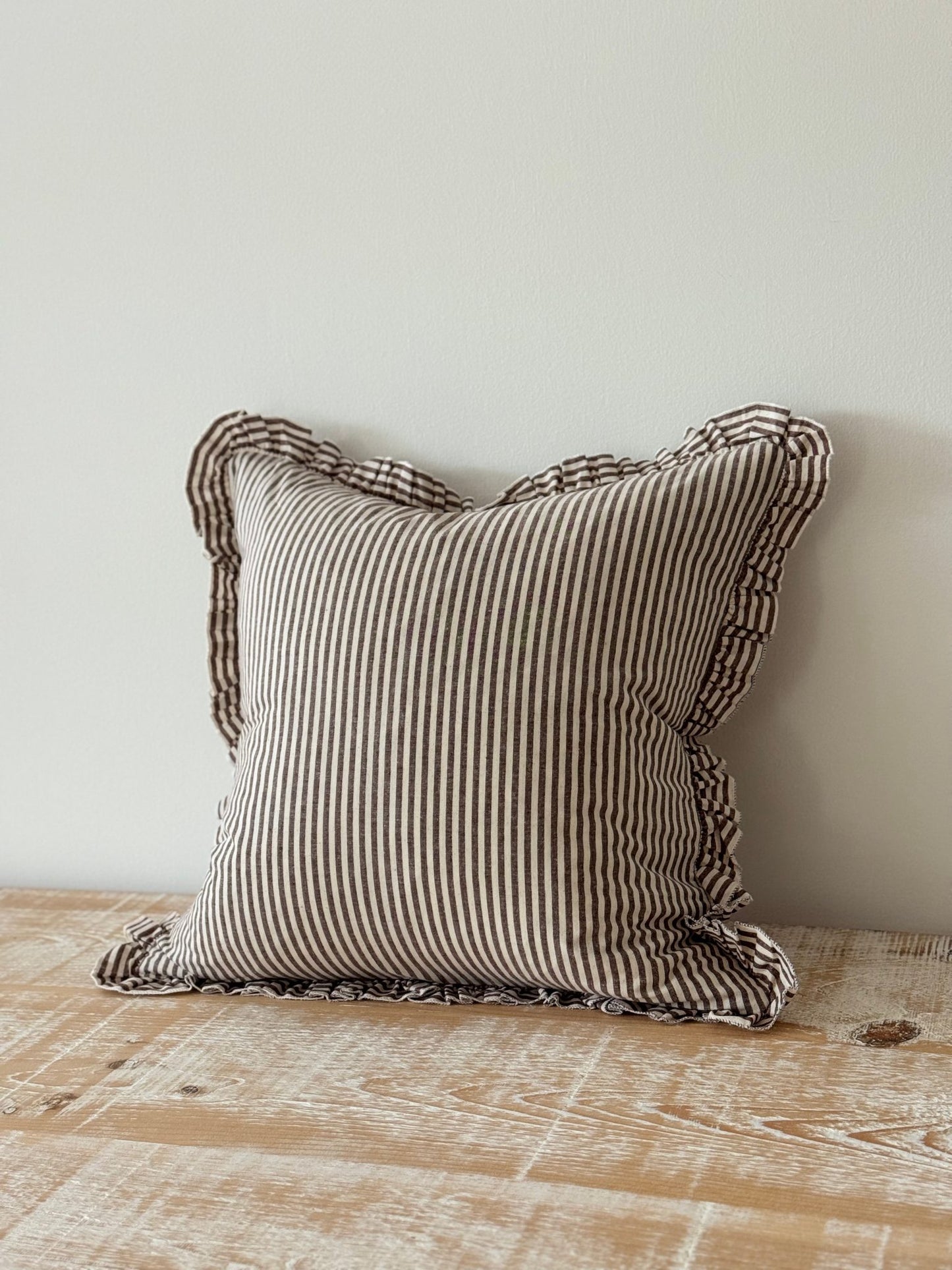 Brown Striped Ruffle Edged Cushion Cover