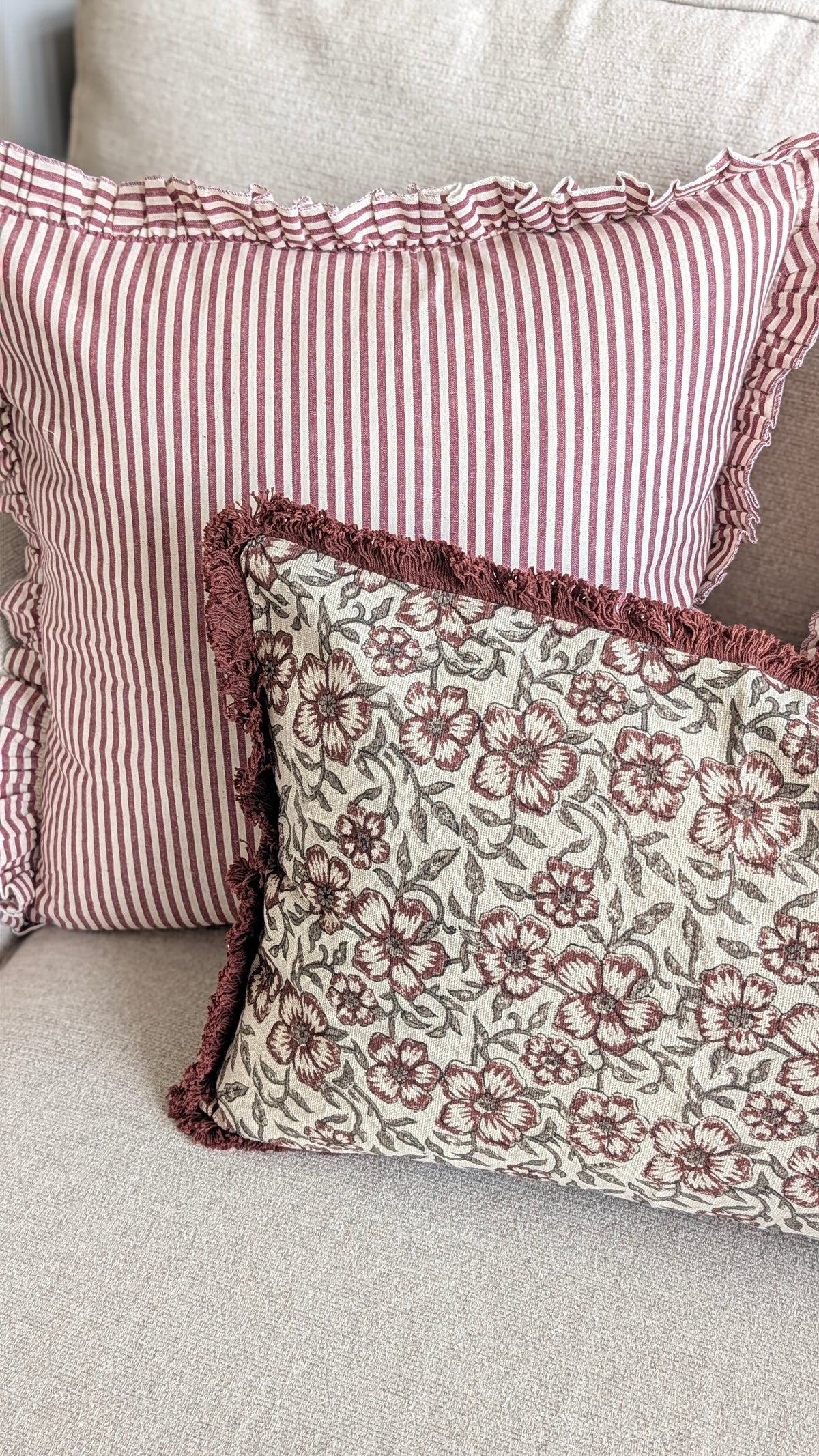 Burgundy Floral Print Cushion Cover