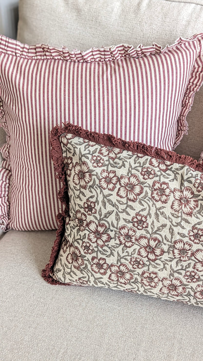 Burgundy Floral Print Cushion Cover