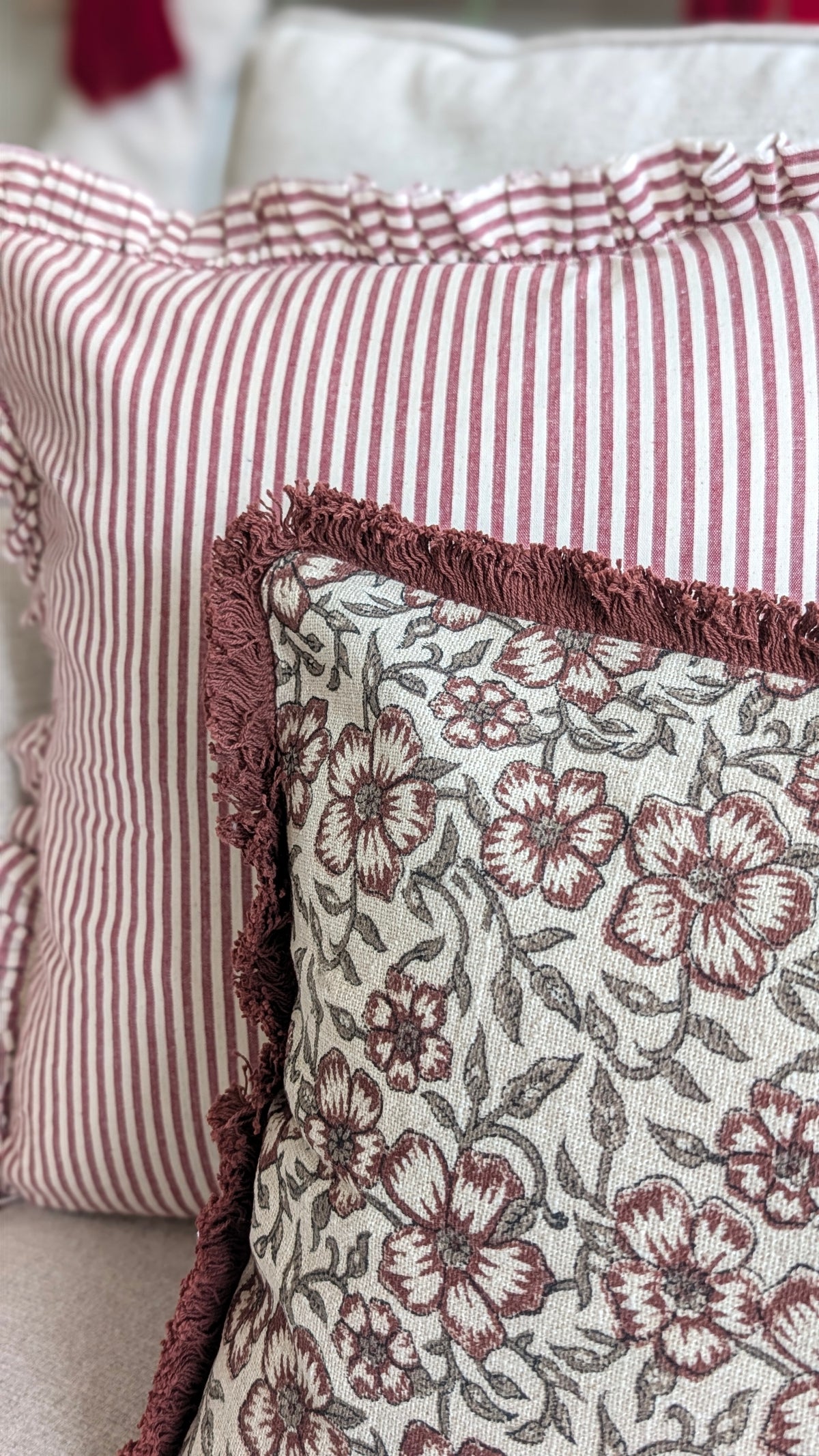 Burgundy Floral Print Cushion Cover