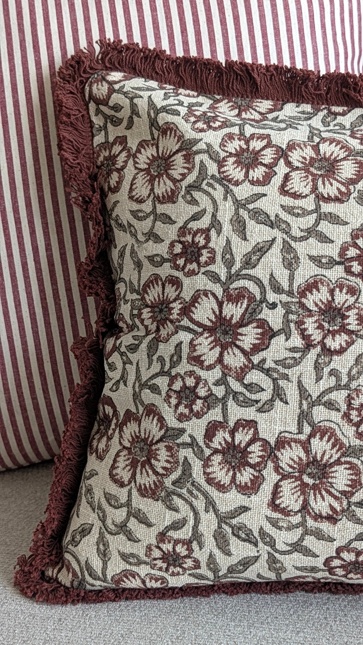 Burgundy Floral Print Cushion Cover